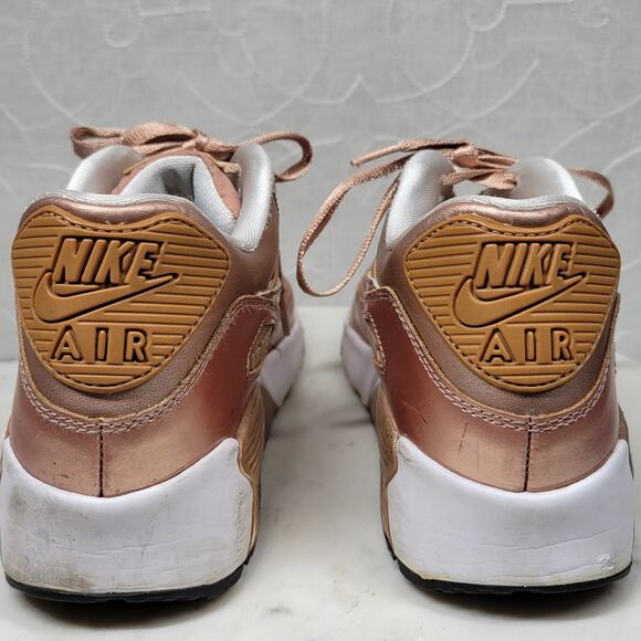 Nike Air Max 90 SE Girls 7Y Metallic Pack Bronze Leather Athletic Shoe Sneaker - Picture 3 of 16